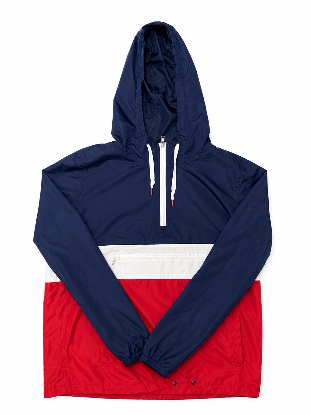 Navy, White & Red Colorblock Windbreaker Hoodie